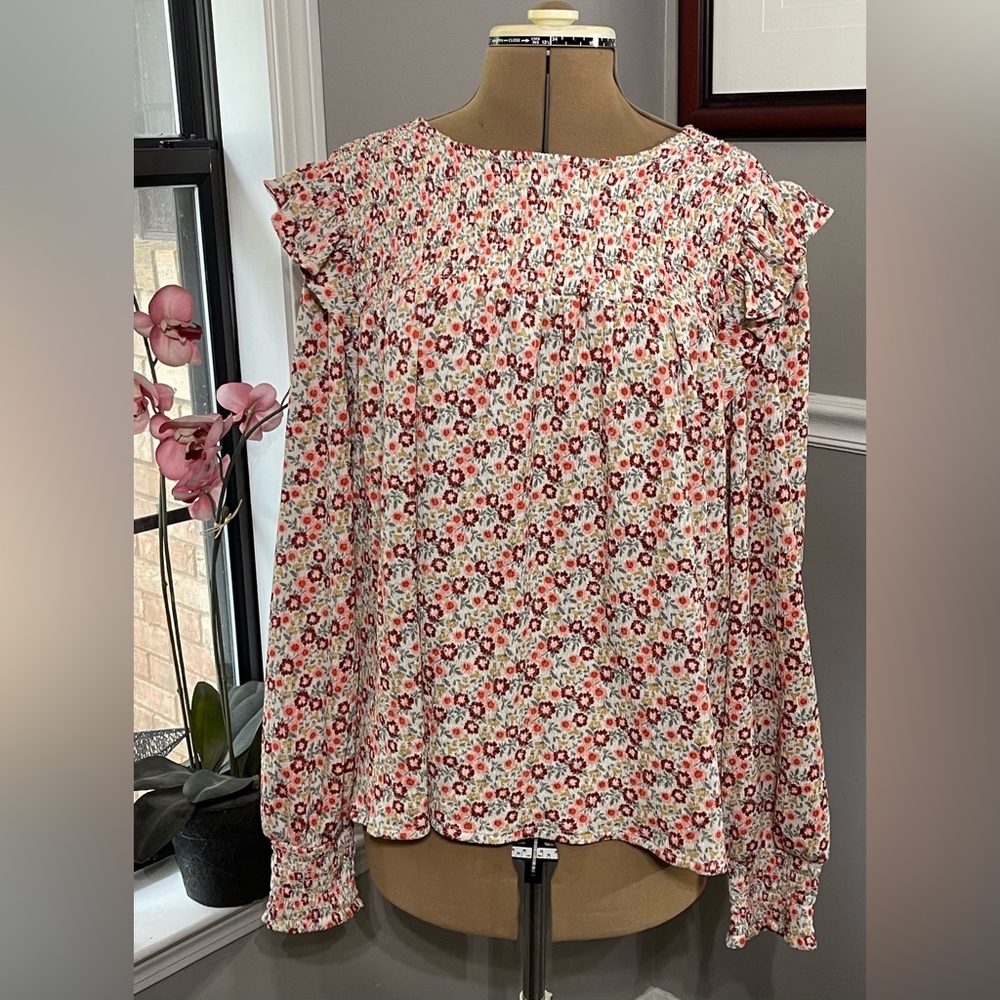 LOFT sz XL Floral Print Ruffle Blouse